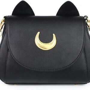 Women's Pu Leather Crossbody Bag Gothic Cat Handbag Shoulder Purse Black